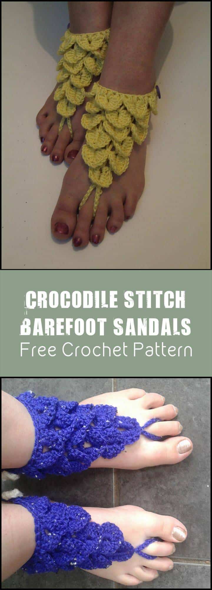 Crocodile Stitch Barefoot Sandals Free Crochet Pattern